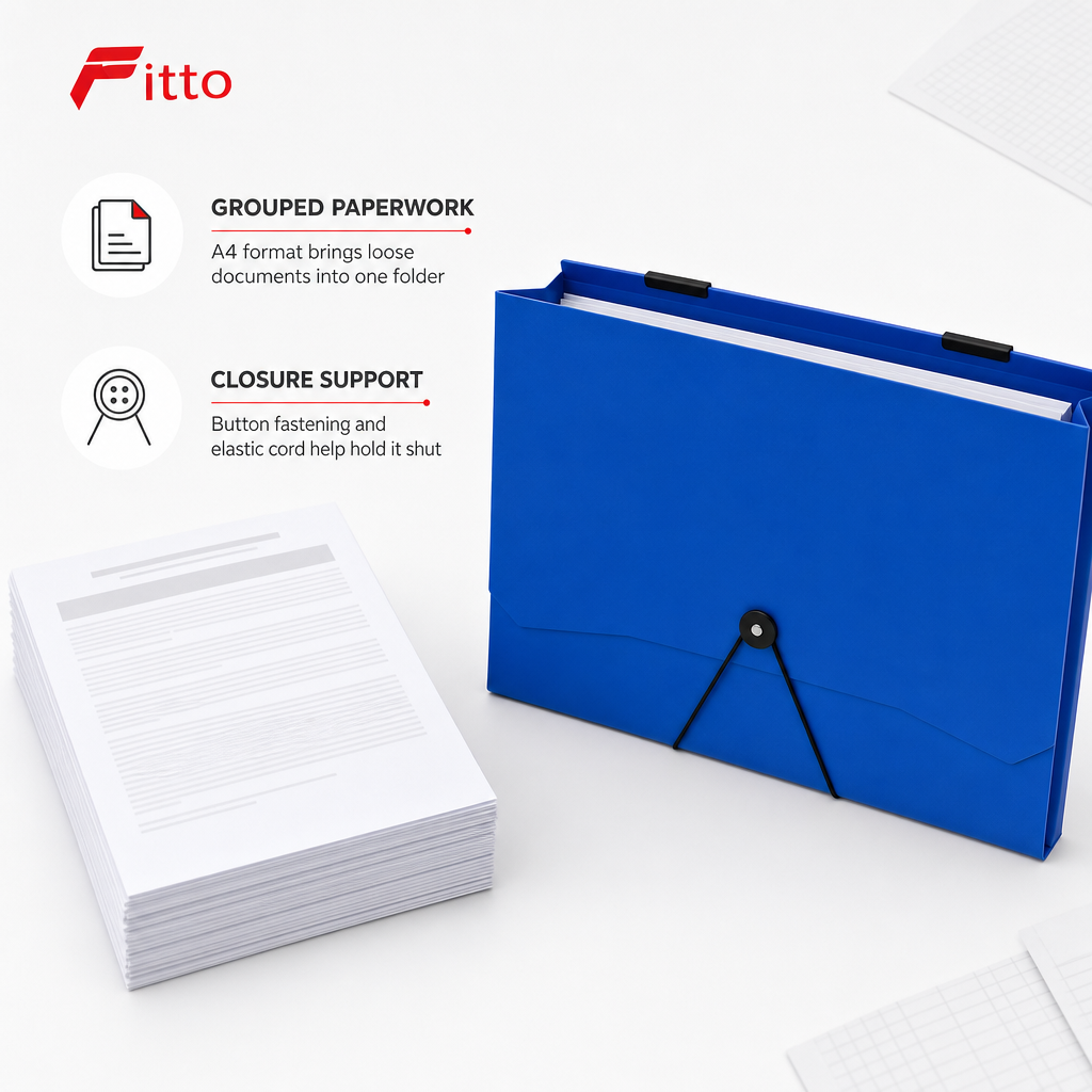 96 Pieces Blue A4 Document Folder with Button and Elastic Cord Closure, 1 Piece