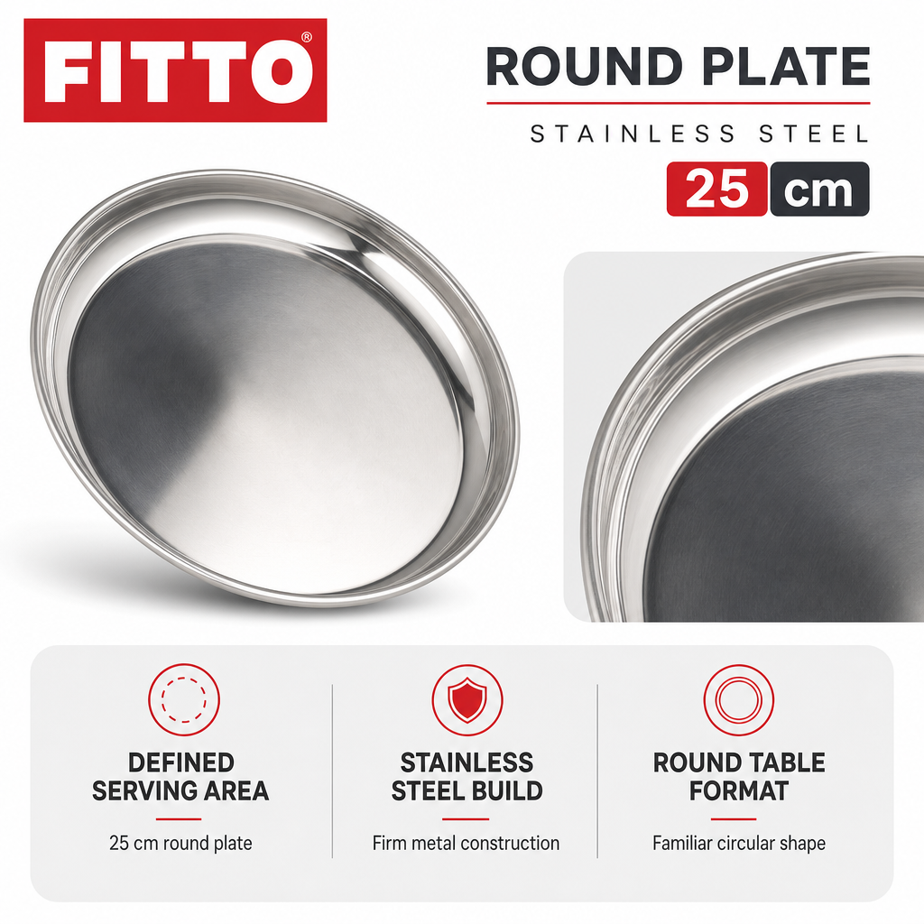 96 Pieces Stainless Steel Rice Plate, 25 cm, Round Serving Dish for Meals