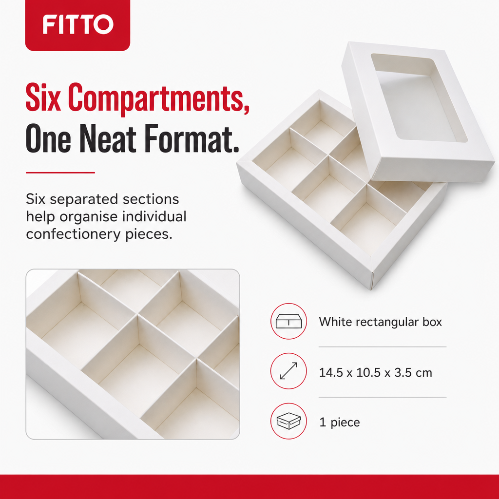 144 Pieces Chocolate Box with 6 Compartments, White, 14.5 x 10.5 x 3.5 cm, 1 Piece