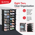 48 Pieces Black and Clear 8-Tier Shoe Storage Cabinet with Doors, 85 x 32 x 127 cm, 1 Unit