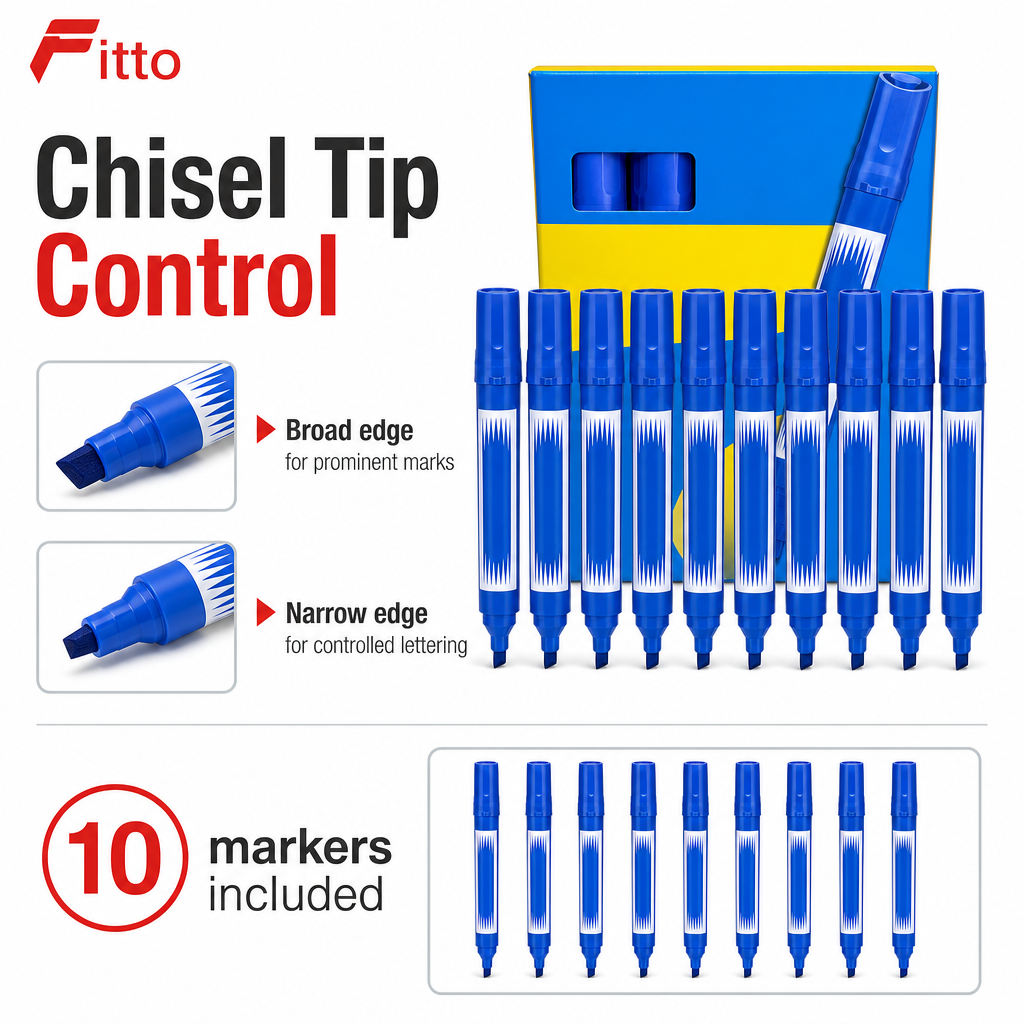 96 Pieces Chisel Tip Permanent Markers, 10 Pieces, Blue Marker Set for Paper, Metal, Glass and Plastic