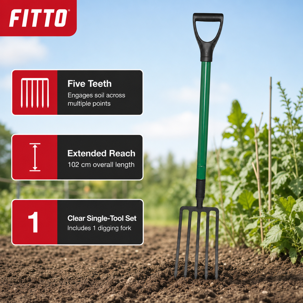 120 Pieces Long-Handle Garden Digging Fork, 5-Tooth Soil Cultivator, 102 cm, Green and Black, 1 Piece