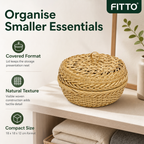96 Pieces Round Woven Storage Box with Lid, Natural, 18 x 18 x 12 cm