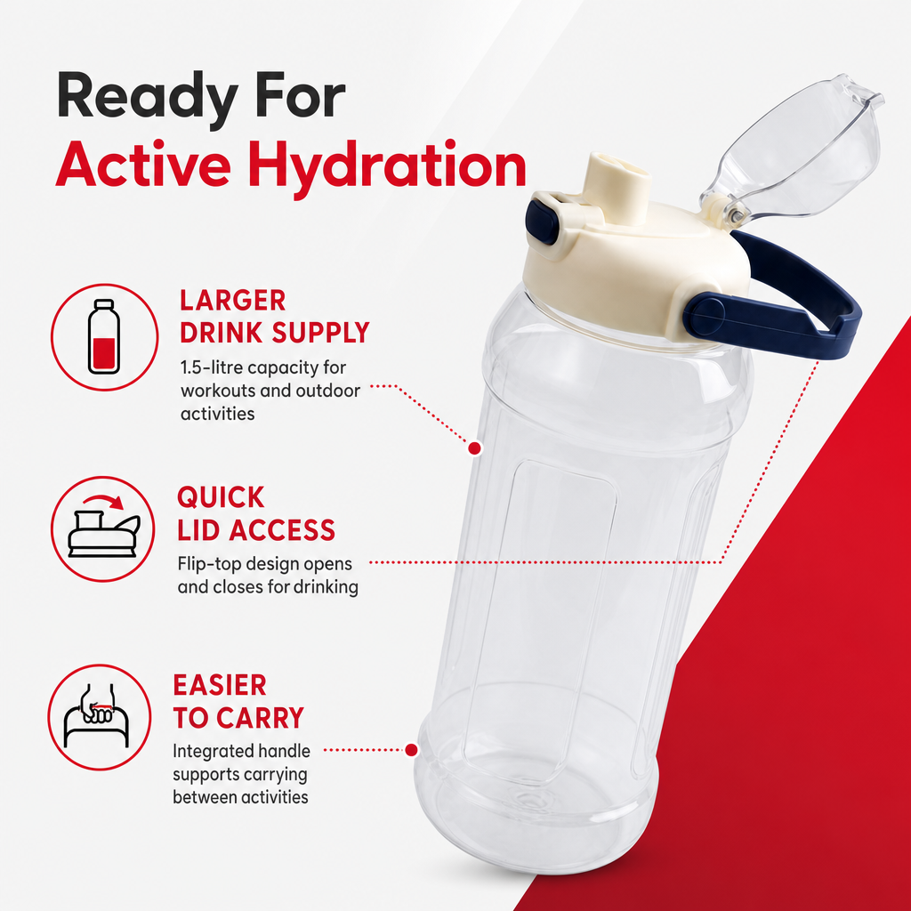 96 Pieces 1.5 Litre Sports Water Bottles with Flip-Top Lid and Carry Handle, Assorted Colour