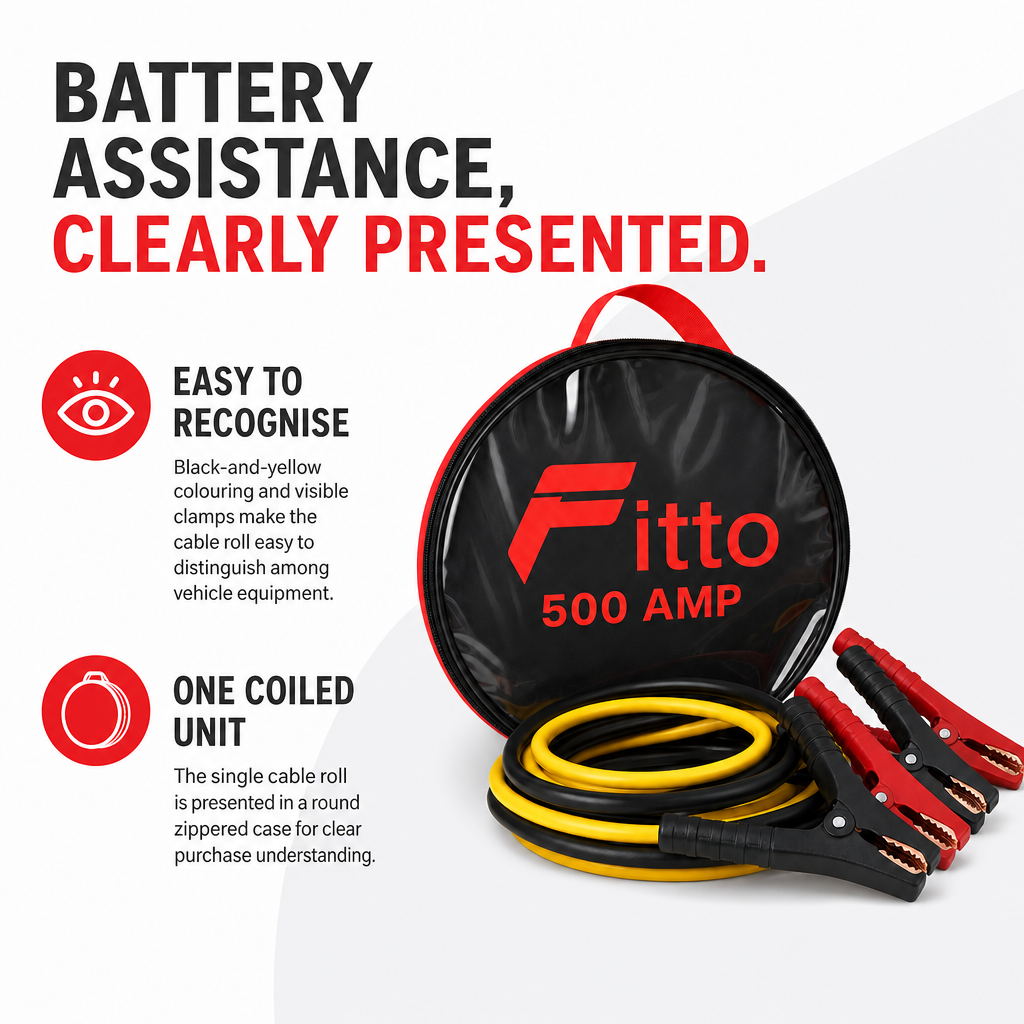 60 Pieces Booster Cables, 500 Amp Black and Yellow, Coiled Roll for Vehicle Battery Starting Tasks, 1 Piece