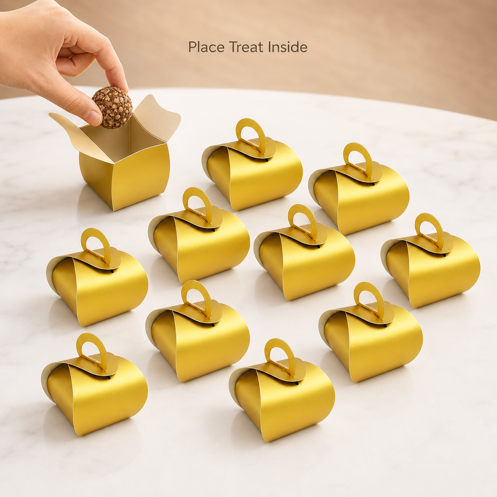 96 Pieces Candy Favor Boxes with Handles, Gold, 7 x 7 x 8 cm, 12 Pieces