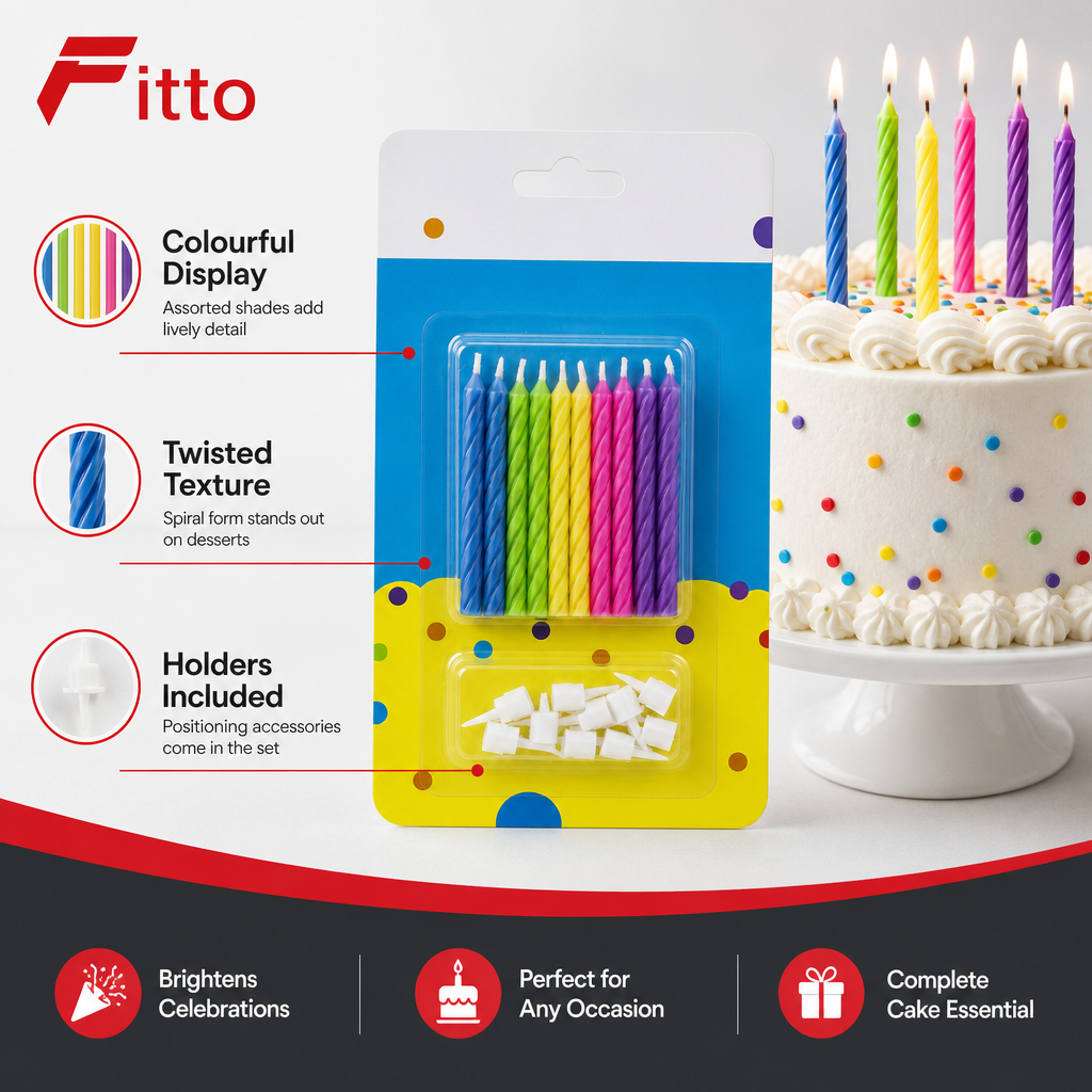 240 Pieces Birthday Candles with Holders, 10 Pieces, Assorted Colours for Cake and Party Decoration