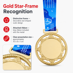 144 Pieces Star Frame Sports Medal with Blue Ribbon, Gold, 10 x 8 cm