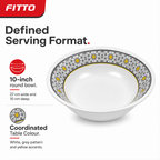 96 Pieces Melamine Salad Bowl, 10 Inch, Round Tablewares, White with Grey Pattern and Yellow Accents