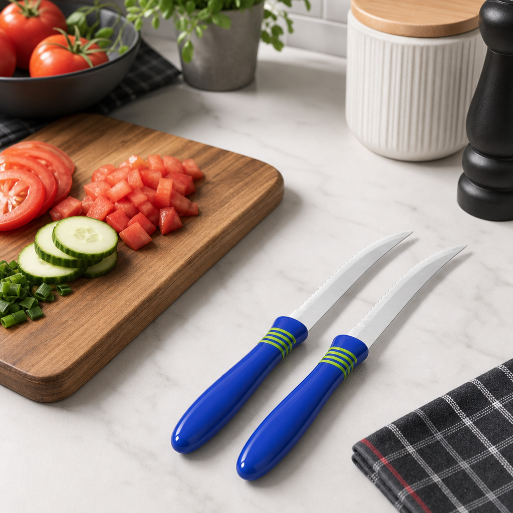 120 Pieces Kitchen Knives 4 Inch with Plastic Handle, Blue and Silver, 2 Pieces