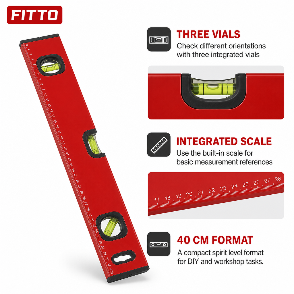 96 Pieces 40 cm Red Aluminum Spirit Level with 3 Vials and Integrated Measuring Scale