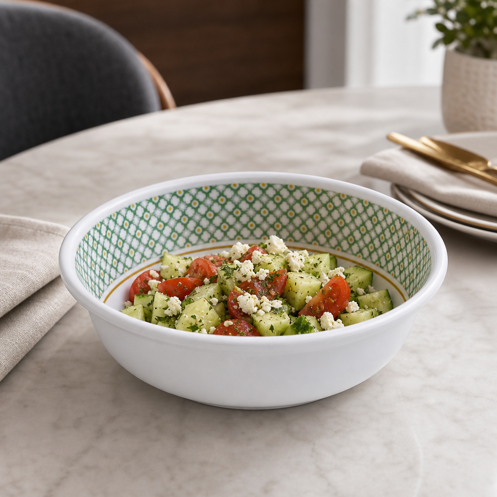 120 Pieces Melamine Salad Bowl, 6 Inch, White with Green and Yellow Pattern