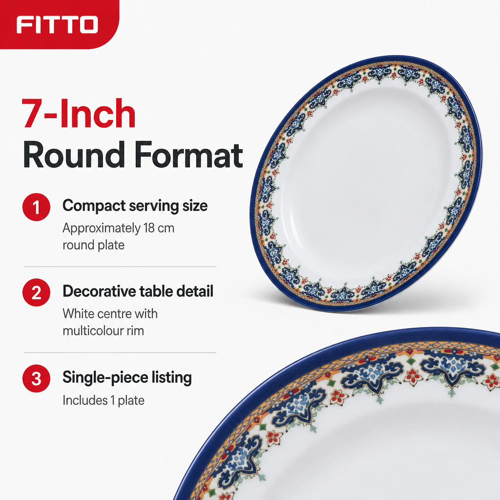 144 Pieces Melamine Dinner Plate, 7 Inch, Round White Plate with Decorative Rim