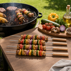 144 Pieces BBQ Skewers Stainless Steel with Wooden Handles 4 Piece Set 45 cm Silver