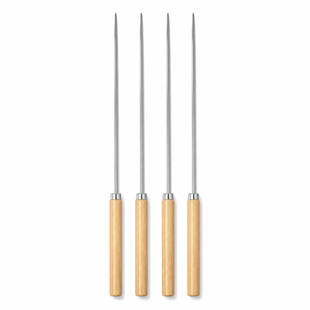 144 Pieces Stainless Steel Barbecue Skewer Set with Wooden Handles, 4-Piece, 45 cm