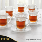 60 Pieces Tall Ribbed Clear Glass Tea Cup and Saucer Set, 12 Pieces