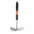 120 Pieces Dual-Head Garden Hand Tools with Flat Hoe Blade and 3-Prong Cultivator Rake, 35 cm, Silver Black Orange