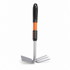 120 Pieces Dual-Head Garden Hand Tools with Flat Hoe Blade and 3-Prong Cultivator Rake, 35 cm, Silver Black Orange