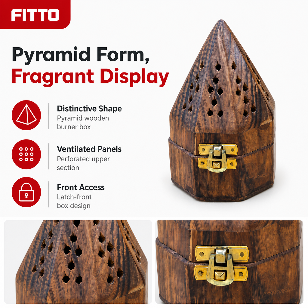 96 Pieces Wooden Pyramid Incense Burner Box with Latch and Ventilation Holes, Brown, 3.5 Inch