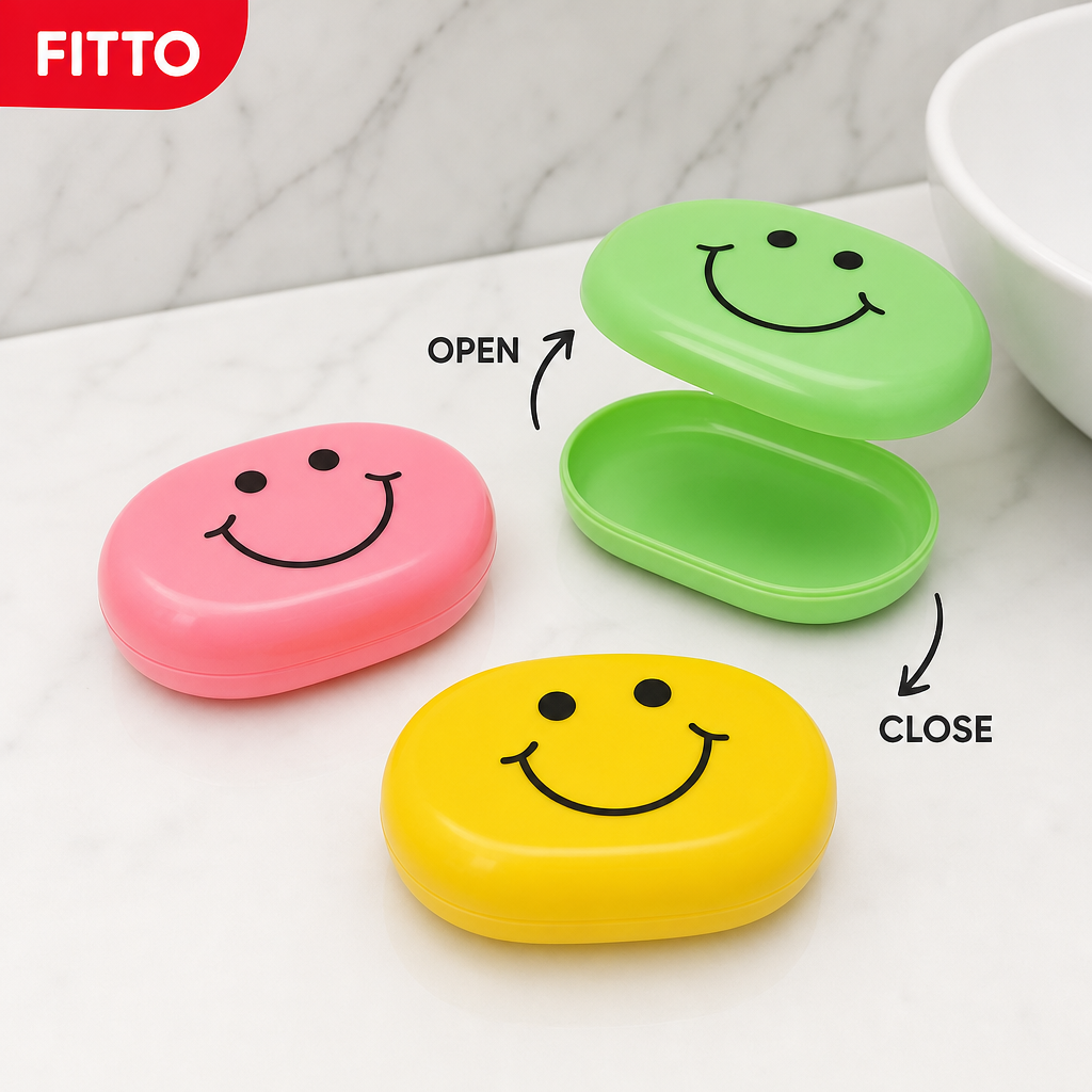 240 Pieces Pink Green and Yellow Smiley Plastic Soap Cases, 3 Pieces