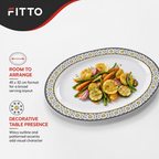 96 Pieces Melamine Wavy Oval Serving Plate, 17 Inch, White Grey with Yellow Accents