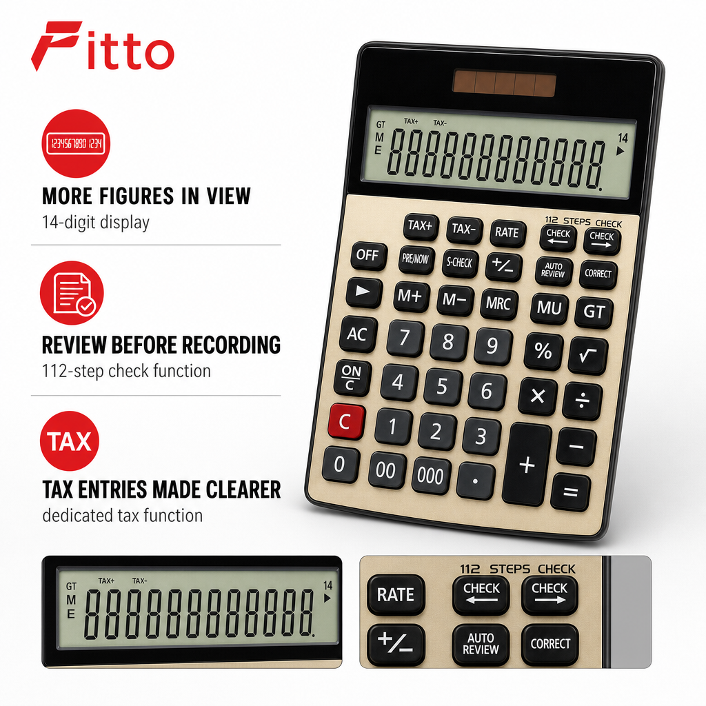 72 Pieces Electronic Calculators, 14-Digit Display with Tax Function, 112-Step Check and Dual Power, Black and Gold