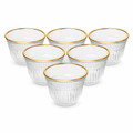 96 Pieces Clear Glass Cawa Cups with Gold-Tone Rims, Fluted Design, 6-Piece Set