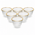 96 Pieces Clear Glass Cawa Cups with Gold-Tone Rims, Fluted Design, 6-Piece Set