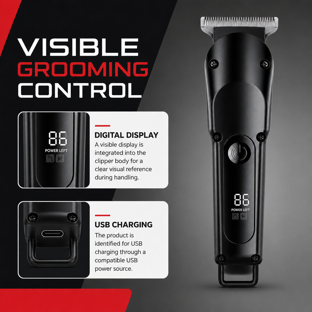 96 Pieces Rechargeable Hair Clipper with Digital Display, USB Charging, Black