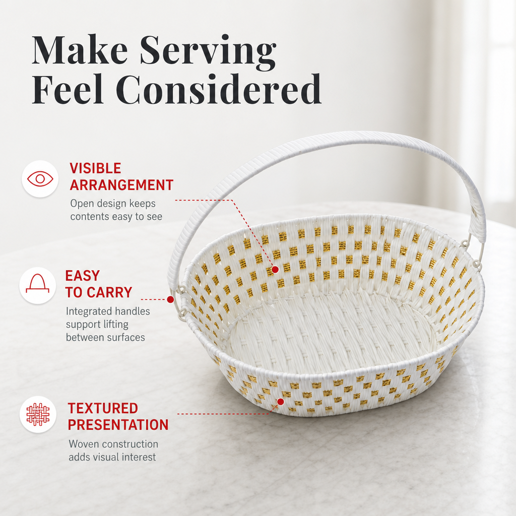 60 Pieces Oval Woven Serving Baskets with Handles, White, 38 x 28 x 12 cm