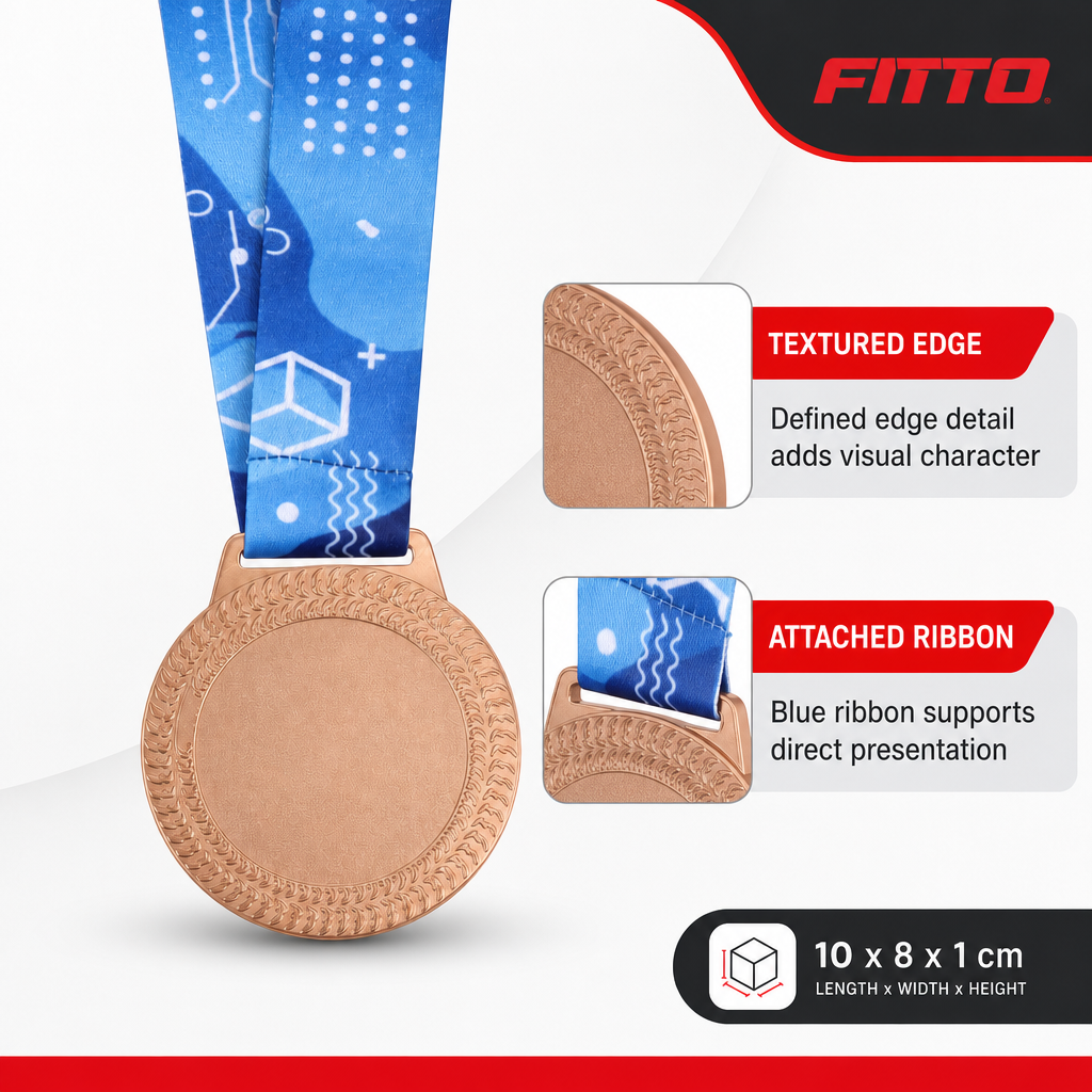 144 Pieces Sports Award Medal with Textured Edge, Blue Ribbon, Bronze, 10 x 8 cm