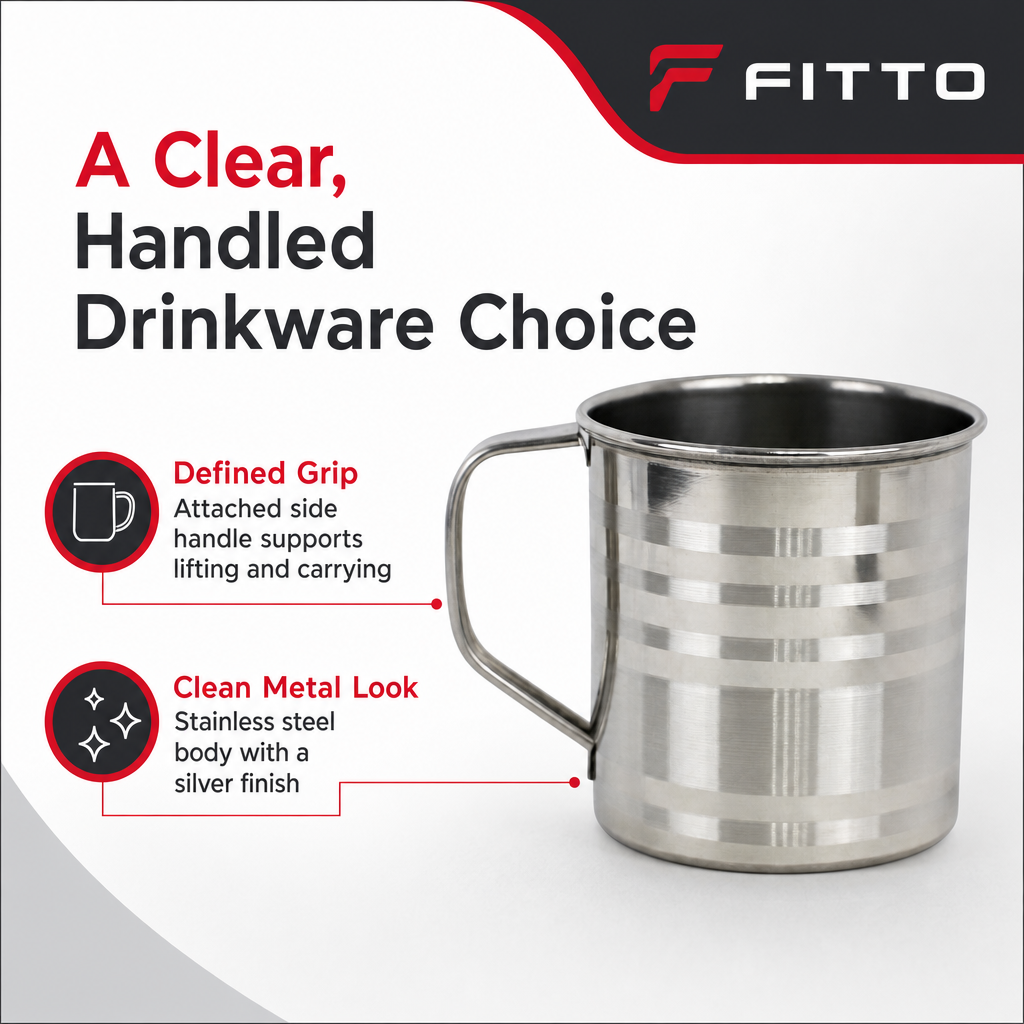 96 Pieces Stainless Steel Water Mug with Handle, Silver, 12 cm