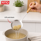 120 Pieces Stainless Steel Slotted Skimmer with Wooden Handle, 35 cm