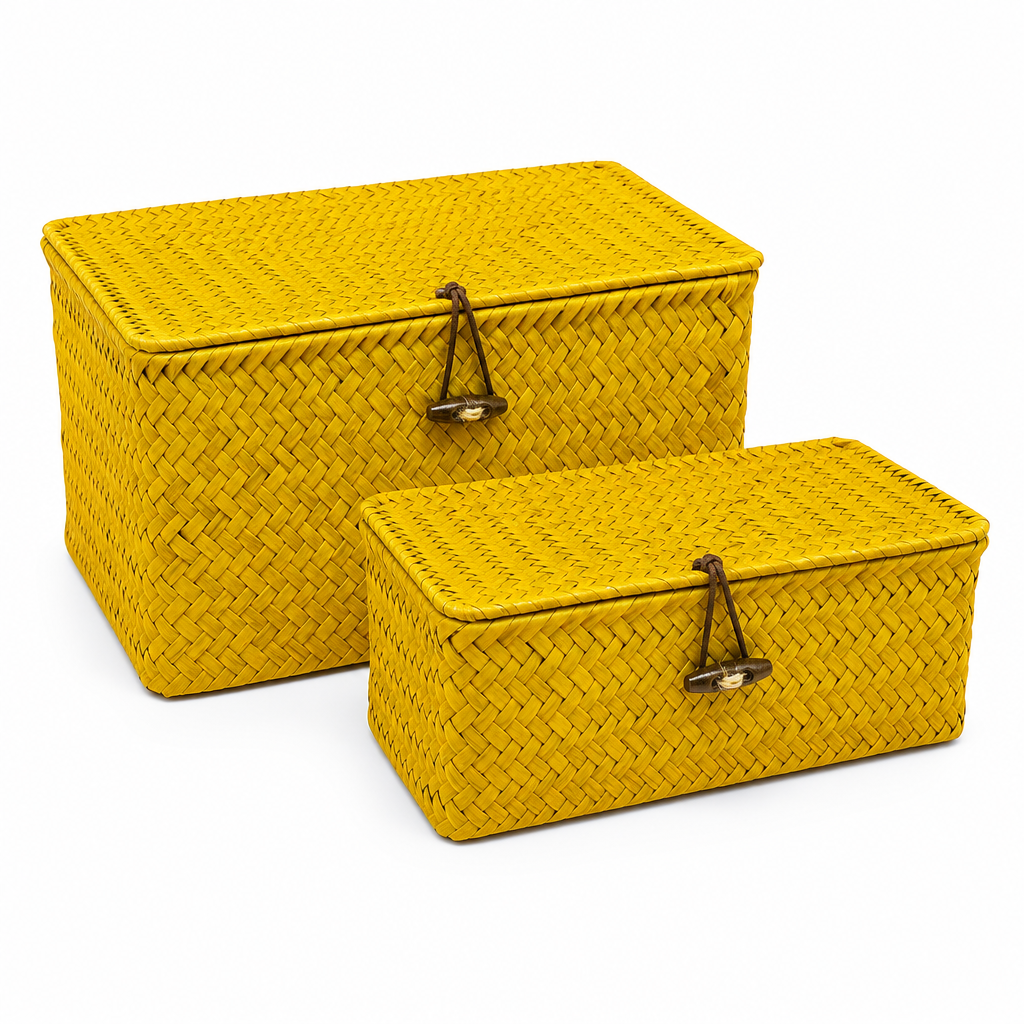 60 Pieces 2-Piece Rectangular Woven Storage Box Set with Lids, 25 x 18 cm and 20 x 15 cm