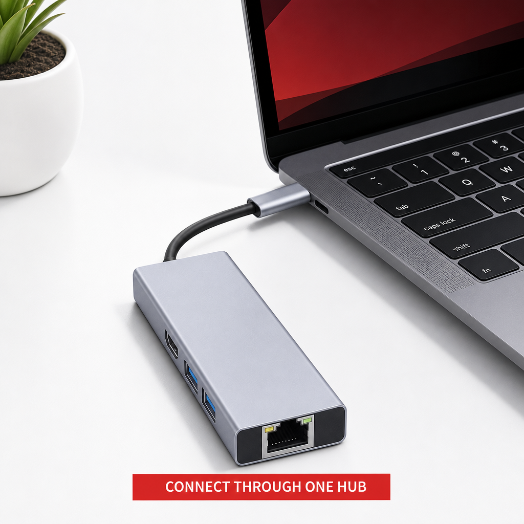 96 Pieces USB-C to HDTV 5-in-1 Hub with LAN, USB 3.0 and PD, 4K HDTV Display Adapter