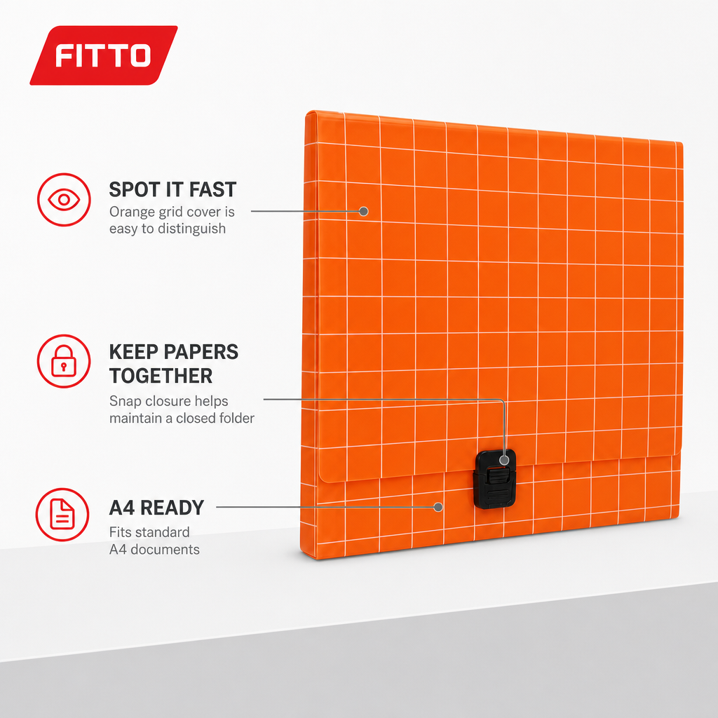 96 Pieces Orange Grid A4 Document Folder with Snap Lock Closure, 1 Piece