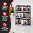60 Pieces Spice Jar Sets with Rack, 9 Glass Containers, Assorted Colours for Kitchen Seasoning Storage