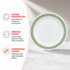 120 Pieces Dinner Plate, 8 Inch, White with Green and Yellow Decorative Pattern