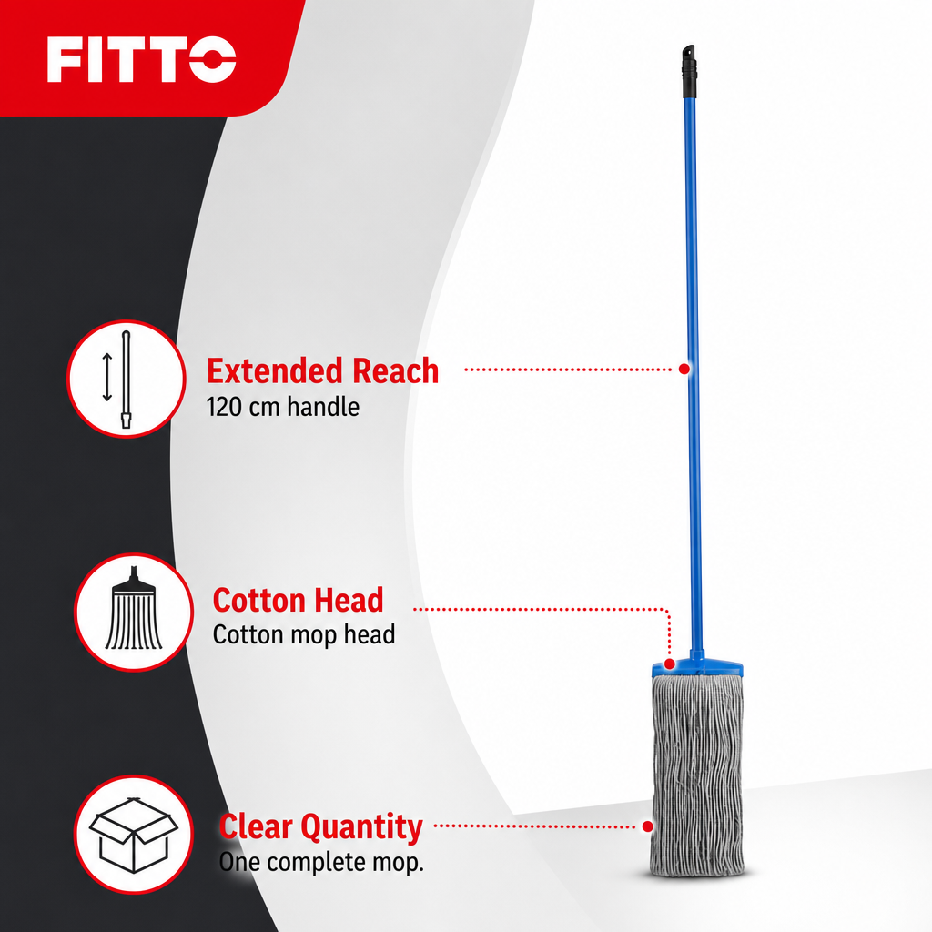 96 Pieces Cotton Mop with Painted Iron Handle, 120 cm, Blue