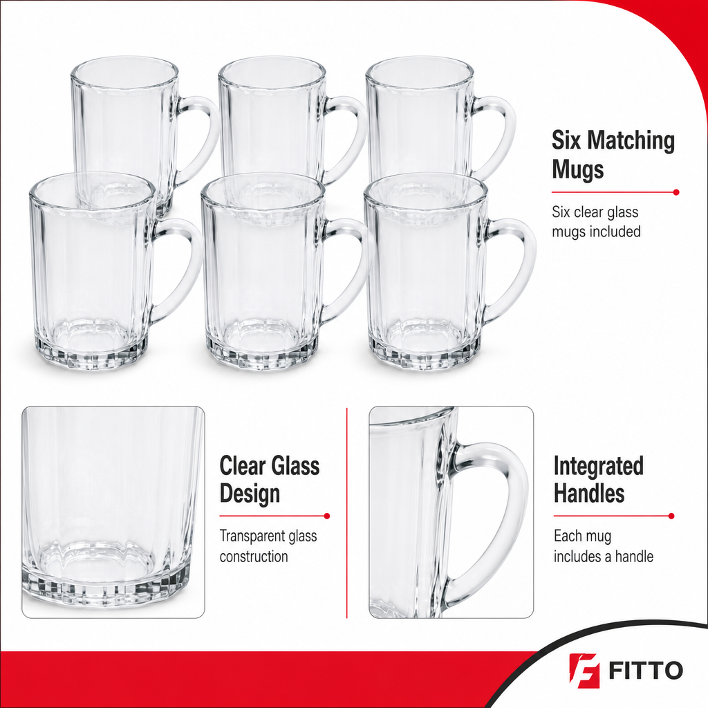 96 Pieces Clear Glass Mugs with Handles, 6-Piece Drinkwares Set