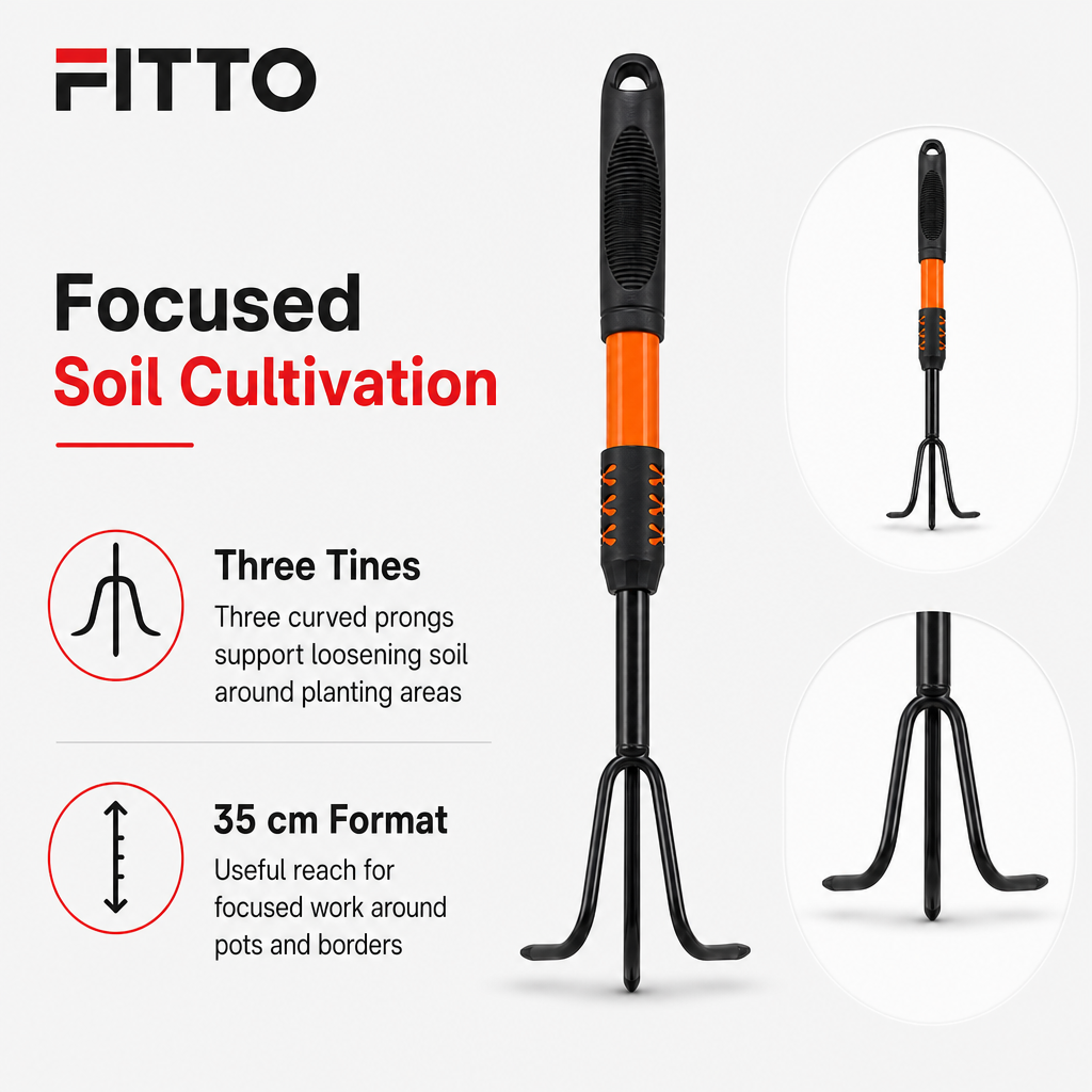 120 Pieces 3-Tine Hand Garden Cultivator, 35 cm, Black and Orange, 1 Piece