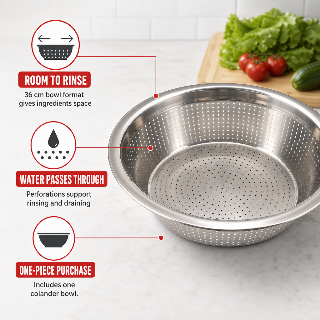 96 Pieces Silver Stainless Steel Colander Bowl, 36 cm, 1 Piece