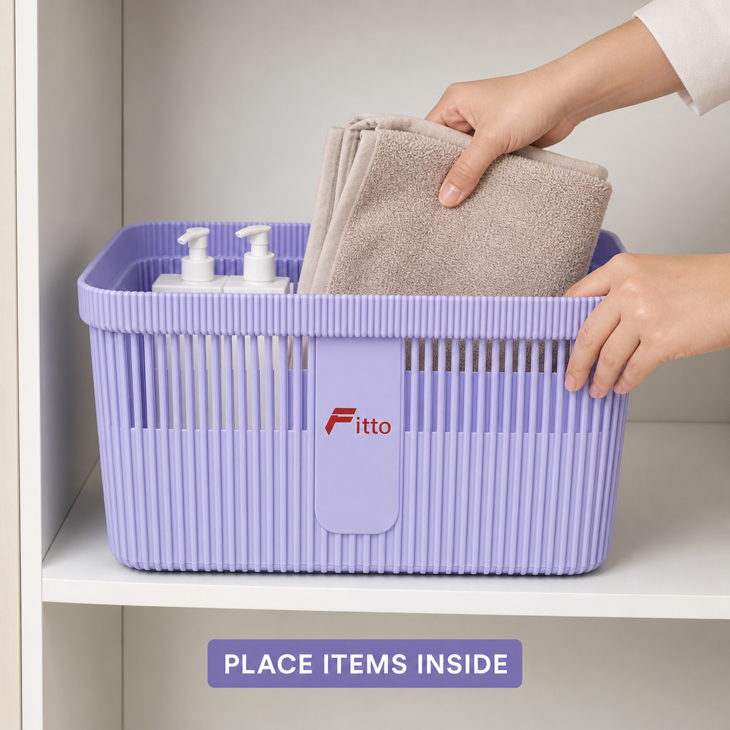 120 Pieces Rectangular Plastic Storage Basket with Ventilated Sides, 32 x 24 x 16 cm, Lavender