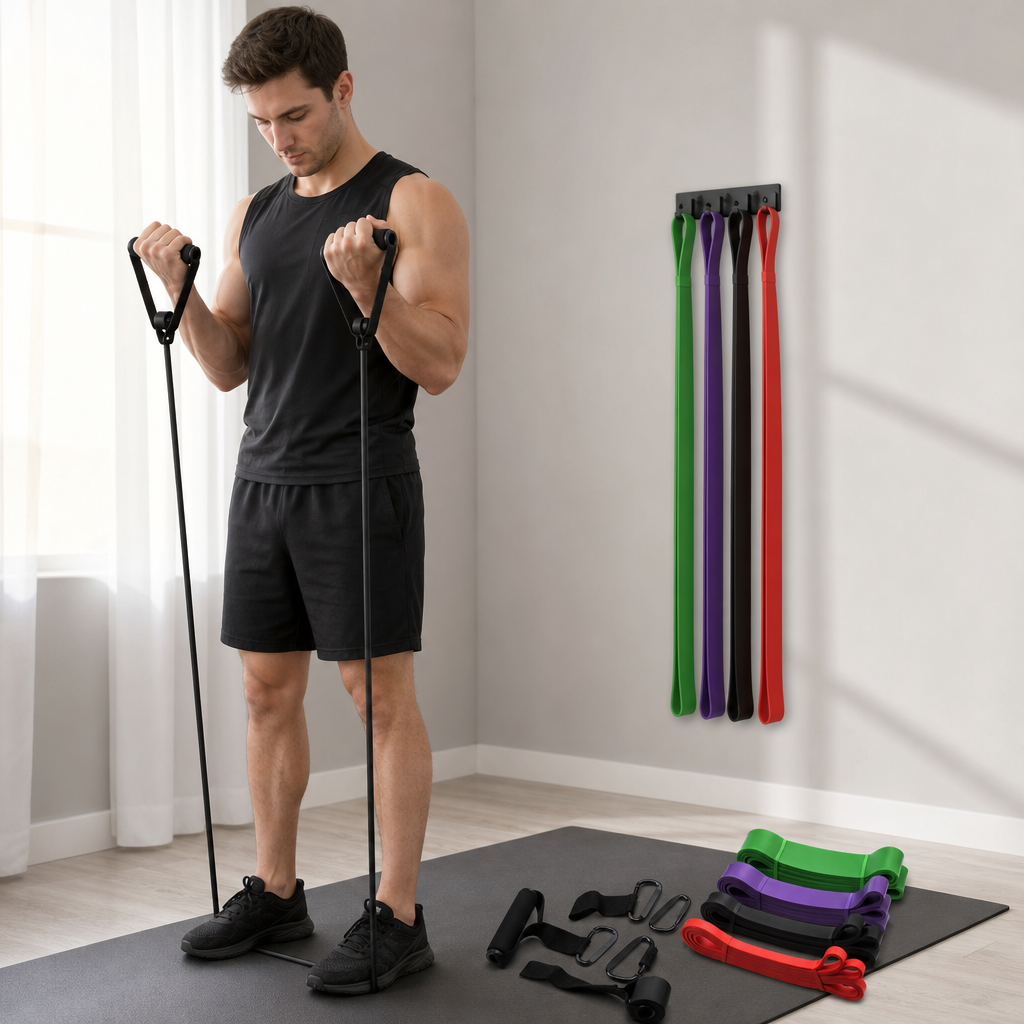 48 Pieces 4-in-1 Resistance Bands Set with Handles and Door Buckle, Four-Color Exercise Bands for Home Workouts