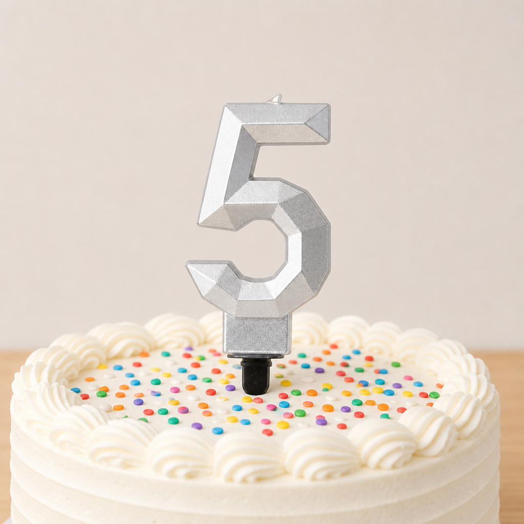 240 Pieces Number 5 Cake Candle, 3 in, Assorted Colour Diamond Design, 1 Piece