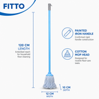 96 Pieces Cotton Mop with Painted Iron Handle, 120 cm, Blue