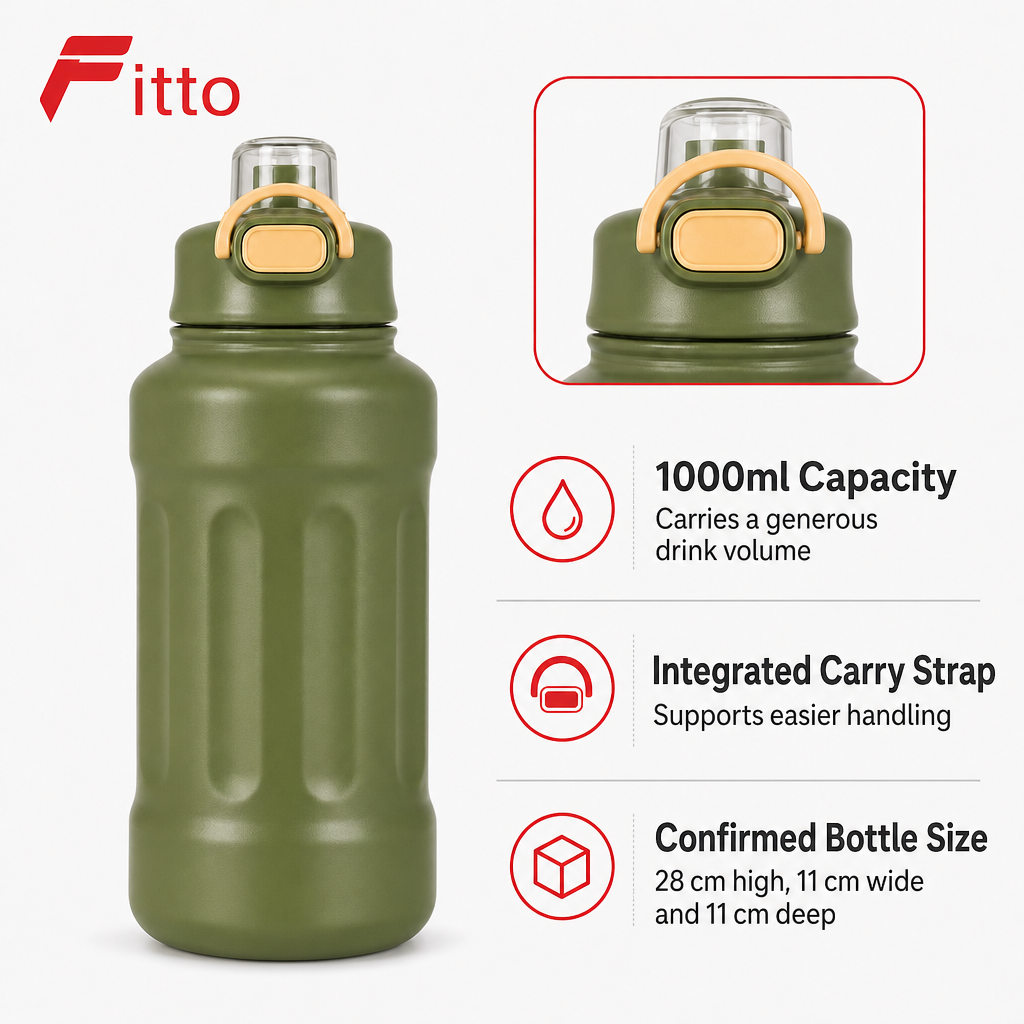 72 Pieces Water Bottle with Carry Strap, 1000ml Olive Green Sports Hydration Bottle