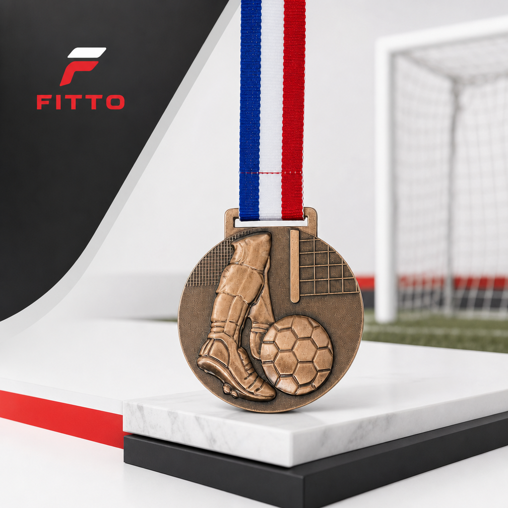 144 Pieces Football Sports Medal with Tricolor Ribbon, Round Award Medal for Tournament Recognition
