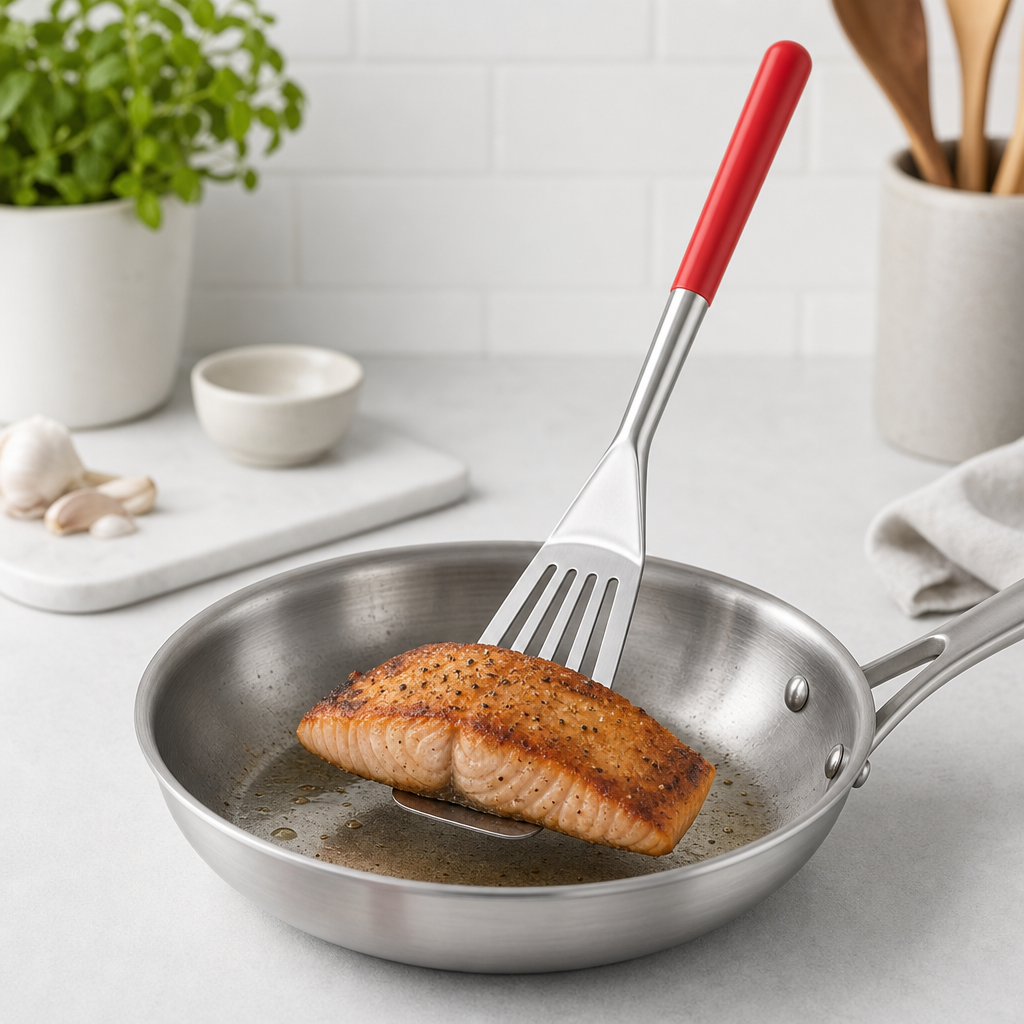 120 Pieces Stainless Steel Slotted Turner with Red Handle, 30 cm Kitchen Cooking Utensils