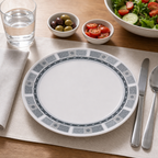 144 Pieces Dinner Plate, 7 Inch, Grey Geometric Border, Single Piece